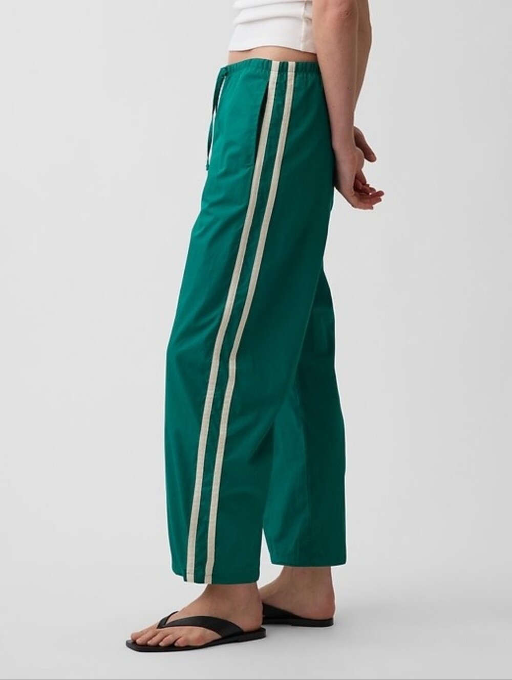 Gap Organic Cotton Poplin Relaxed Easy Stripe Pants Baize Green Barrel XS NWT